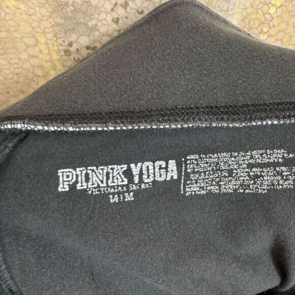 PINK Victorias Secret Black Tropical Floral Love Pink Yoga Leggings Medium - Picture 7 of 7